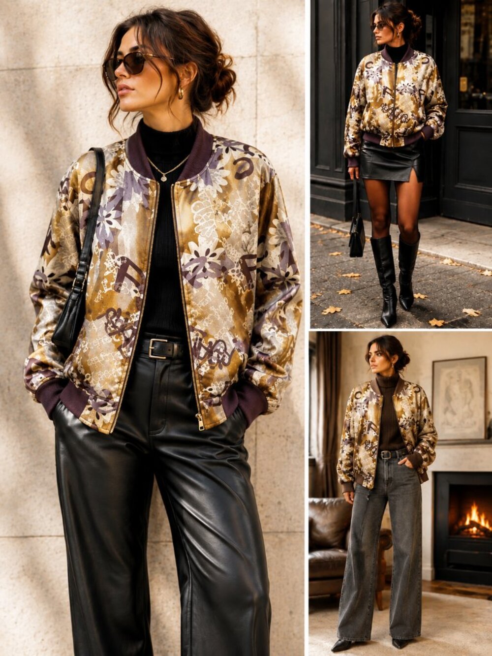 Vintage Silkland Silk Floral Zip Bomber Jacket Dark Romance size M Browns NEW
